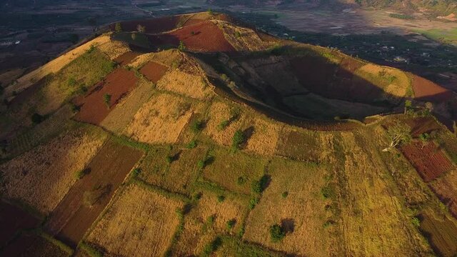 Aerial view of Chu Dang Ya volcano mountain near Pleiku city, Gia Lai province, Vietnam. Chu Dang Ya mountain is a volcano that has stopped working
