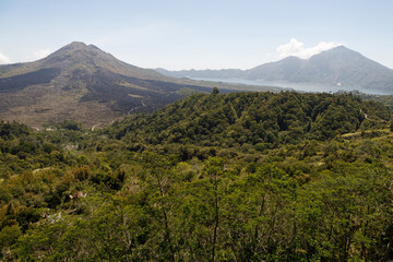 Beautiful mountain landscape of Bali island - volcano Batur in Kintamani and lake. Travel Indonesia concept