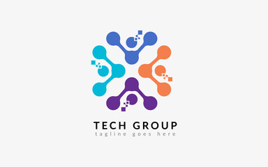 Fototapeta na wymiar Abstract People Group Tech Digital Logo Illustration. Flat Vector Logo Design Template.