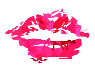 Lips. Lipstick print. Red bright lipstick. Sweet kiss