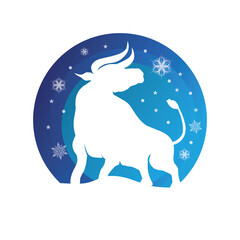 Bull New Year. Happy New Year. Chinese zodiac symbol of new 2021 year. Bull, ox, cow.