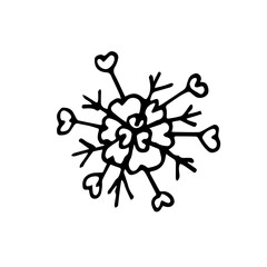 Single snowflake in Doodle style isolated on a white background. The snowflake icon is hand-drawn. Christmas sketch. For new year's design and decor