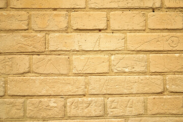 Background texture wall of white scratched bricks
