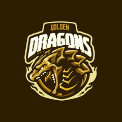 Golden Dragon Mascot logo for esport and sport team