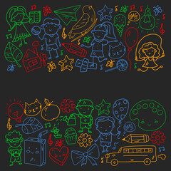 Vector pattern with items for school. Online internet education, e-learning.