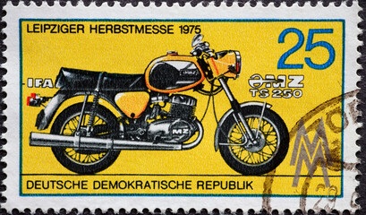 GERMANY, DDR - CIRCA 1975 : a postage stamp from Germany, GDR showing a motorcycle IFA 
