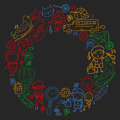 Vector pattern with items for school. Online internet education, e-learning.