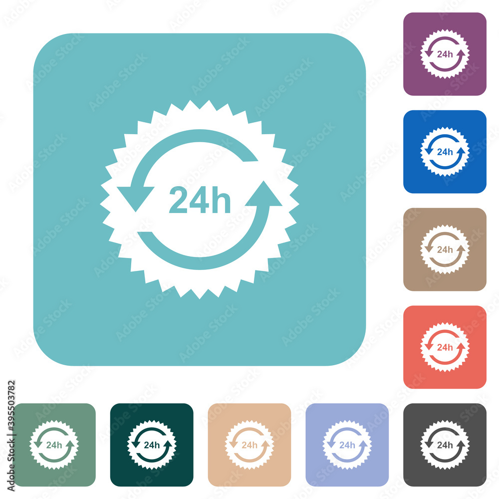 Poster 24 hours sticker with arrows rounded square flat icons