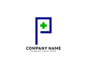 Initial Letter P Cross Plus Logo, Medical Health Care Logo Template Design