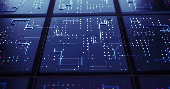Circuit Board Pattern Close Up. CPU Data Processing. Artificial Intelligence. Computer And Technology Related 4K 3D CG Animation.