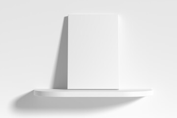 Rectangular poster on white rounded shelf leaning at wall
