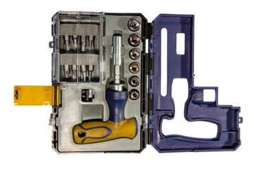 locksmith tools with socket heads and screwdrivers