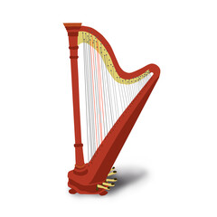 harp isolated on white background illustration drawing side view curvy baroque shape silhouette