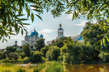 Summer view of the Holy bogolyubovsky monastery in the Vladimir region of Russia. Golden ring. Ancient tourist centers of Russia