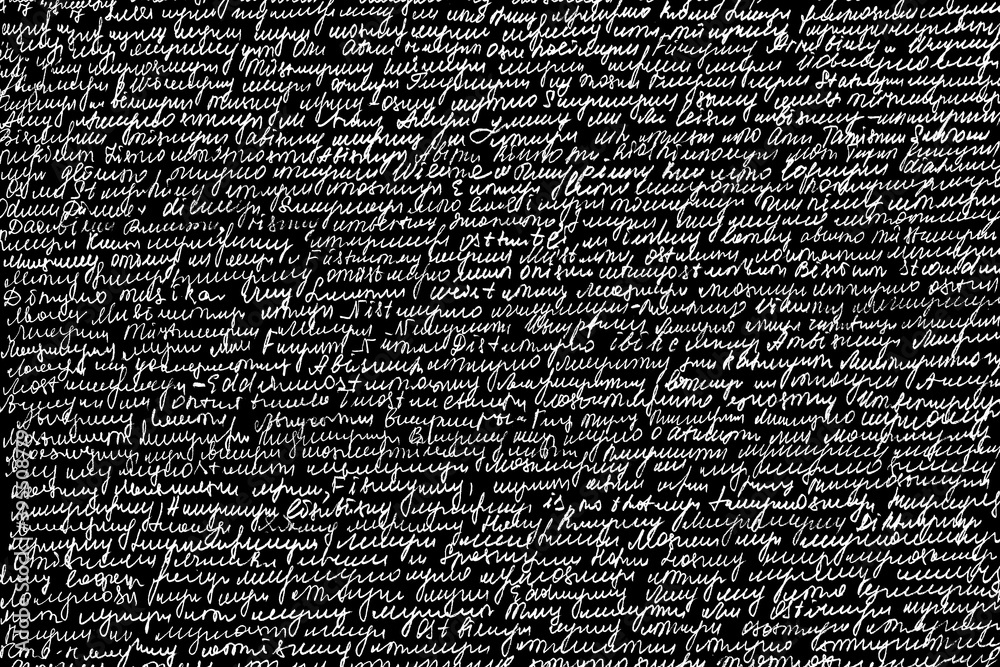 Fototapete texture of unreadable text with corrections on a black background. illegible text on a black backgro
