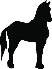 Icon of horse silhouette. Black vector illustration of mustang stallion	
