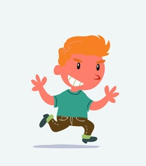 cartoon character of little boy on jeans running very pleased.