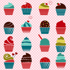 Cupcakes set.Vector Illustration Breakfast. Objects for restaurant or cafe menu