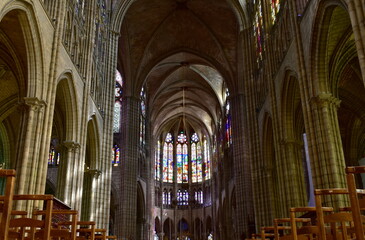 Fototapeta na wymiar Interior view of Basilique Royale de Saint-Denis or Basilica of Saint Denis. Paris, France.