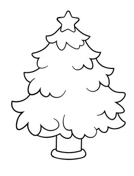 Coloring page of a Christmas tree. Vector black and white illustration isolated on white background.