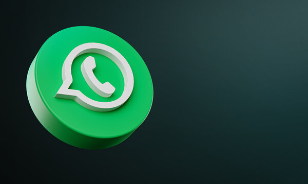 WhatsApp Circle Button Icon 3D on Dark Bakcgorund. Elegant Template Blank Space