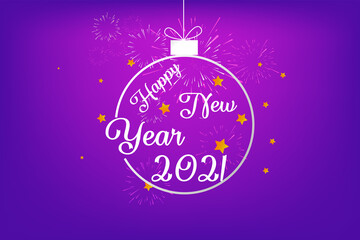 2021 happy new year stars background with text on hanging transparent ball creative design for banners, posters, broachers, fliers vector illustration  
