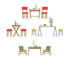 Vector set of dining table and chairs isolated on white