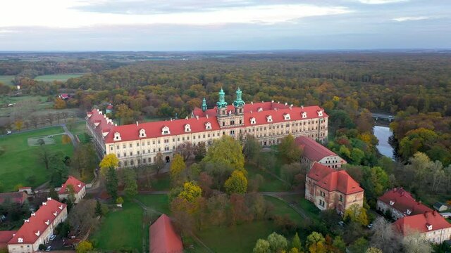 Lubiaz, Poland. Aerial view of historic Cistercian abbey (largest in the world)
