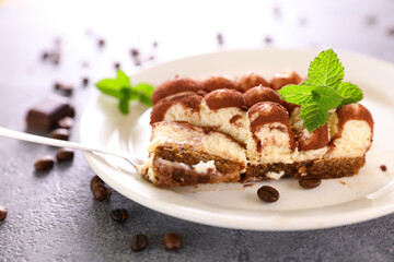 tiramisu cake with cocoa and mint