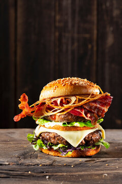Double burger with cheese and bacon