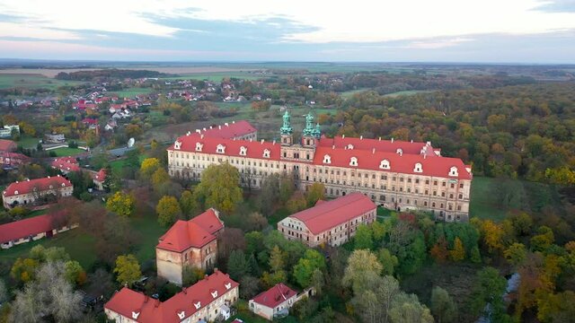 Lubiaz, Poland. Aerial view of historic Cistercian abbey (largest in the world)

