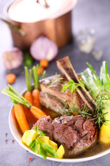 pot au feu-beef stew with vegetable and broth