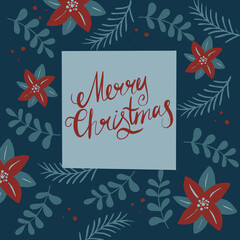 Vector Ilustration. Merry Christmas greeting hand drawn lettering cards, vertical banners, flyers, invitations. Happy New Year, Happy Holidays cards with winter florals.