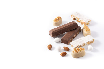 Assortment of Christmas nougat and marzipan isolated on white background