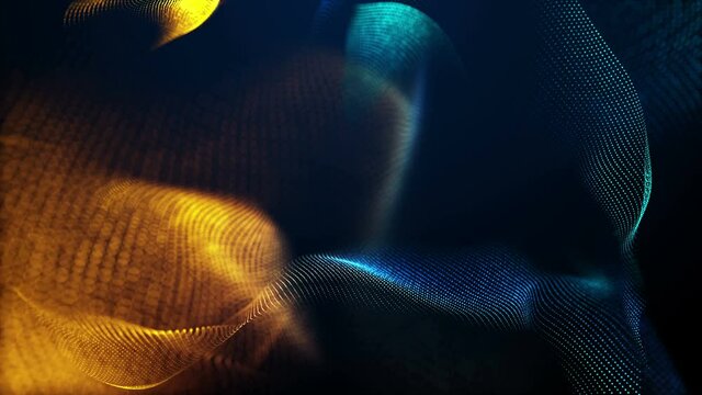 Abstract polygon grid wireframe as swirl glowing waves. 4K UHD 3D video loop blurred dynamic background.