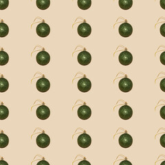 glitter bottle green christmas bauble pattern on beige background