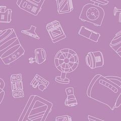 Home machines - Vector background (seamless pattern) of microwave, oven, refrigerator, vacuum, blender, kettle and other appliances for graphic design
