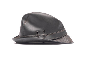 Black leather hat isolated on the white background.