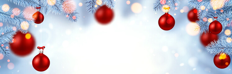 Frozen white spruce branches with bokeh lights.