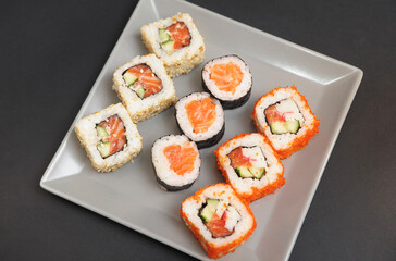 Sushi on dark background