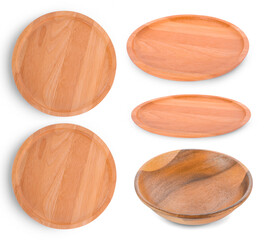 set of Wood plate isolated on white background