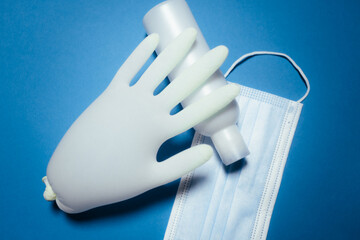 Protective medical mask, gloves and sanitizer disinfecting gel. protective measures against virus, bacteria