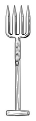 Garden tool gardening fork woodcut engraved vintage style illustration