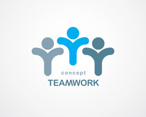 Teamwork and friendship concept created with simple geometric elements as a people crew. Vector icon or logo. Unity and collaboration idea, dream team of business people blue design.