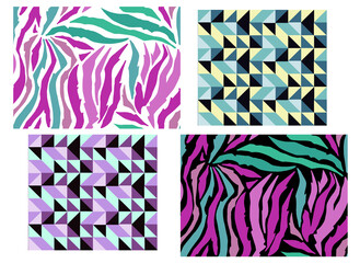 Illustration of Set of animal pattern. Imitation print of skin of zebra. Black purple stripes on white background. Vector illustration