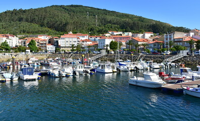 Fototapeta na wymiar Small fishing village at famous Rias Baixas Region. Porto do Son, Coruña Province, Galicia Region, Spain. 