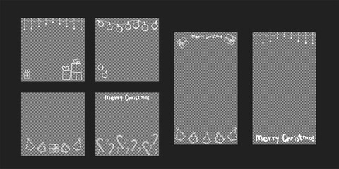 christmas new year template for social networks social media advertising. Editable rectangle square post frame with copy space. fashion minimalist design thin hand drawn lines