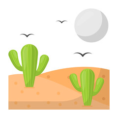 Cactus, Bird and Moon Vector Icon Design, Sweeping deserts Landscape Concept, Mexican culture symbol on White background, Customs and Traditions Signs, cinco de Mayo federal holiday elements 