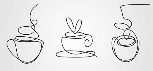 Cap of coffee sketch. Mug of tea outline icon. Hot drink single line sign. Hand drawn one line beverage. Americano, espresso, cappuccino, latte doodle. Vector illustration.