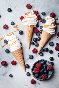Soft ice cream with caramel sauce